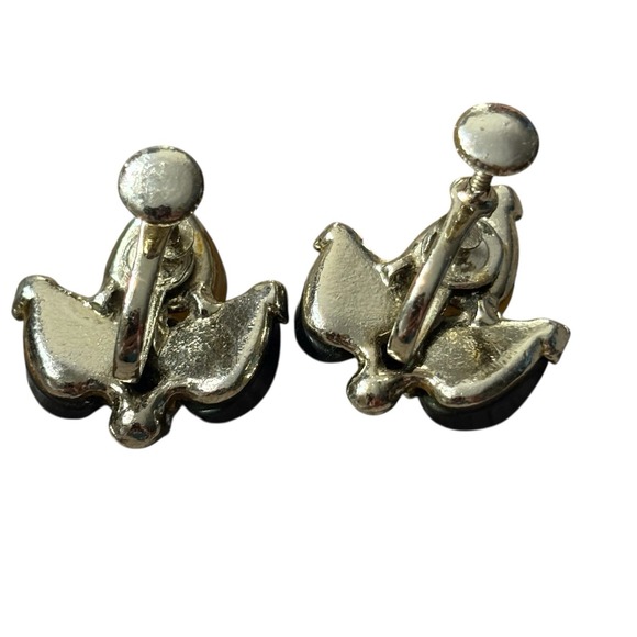 Green & Cream Thermoset Plastic‎ Screw Back Earrings Silver Tone MCM Vintage - Picture 6 of 10